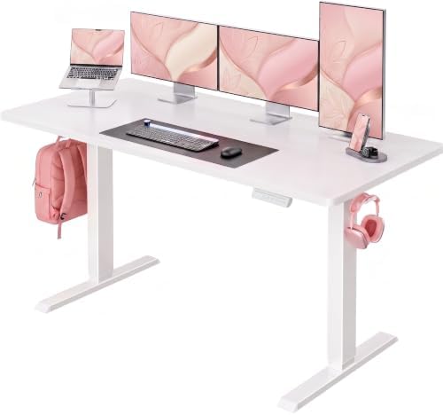 HUANUO 55x27 Inch Electric Standing Desk, Height Adjustable, White