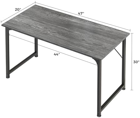 Huuger Computer Desk, 48 Inch Office Desk, Gaming Desk with Storage, Writing Desk Work Desk for Home Office, Study, Modern Simple Desk, Large Legroom, Metal Frame, Grey