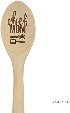 Andaz Press Laser Engraved Wooden Mixing Spoon, 12-inch, Chef Mom, 1-Pack, Chef Hostess Christmas Mother's Day Sister Girlfriend Wood Gift Ideas