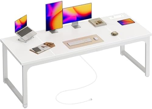 Huuger 63 x 24 inch Desk with Power Outlets & 0.95 Inch Thicker Desktop