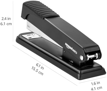 Amazon Basics Full-Strip Metal Office Desktop Stapler, 20 Sheet Capacity, Non-Slip, Black, 3-Pack