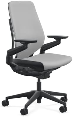 Steelcase Gesture Office Chair - Cogent: Connect Nickel Fabric, High Seat Height, Shell Back, Black on Black Frame, Lumbar Support, and Standard Carpet Casters