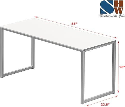 SHW Mission 55-Inch Home Office Computer Desk, White