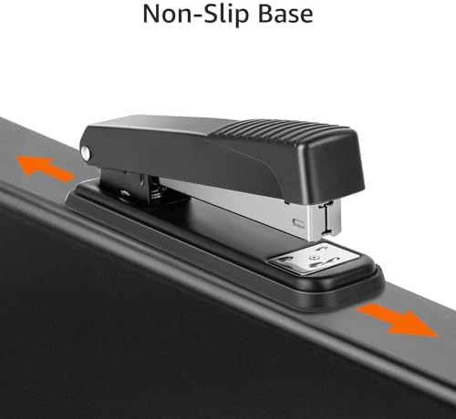 Amazon Basics Full-Strip Metal Office Desktop Stapler, 20 Sheet Capacity, Non-Slip, Black, 3-Pack