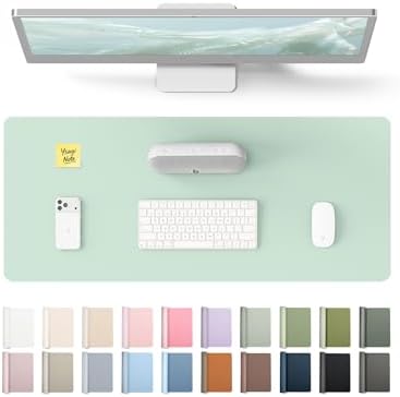 YSAGi Leather Desk Protector, Office Mat, Large Mouse Mat, Non-Slip PU Leather Blotter, Laptop Pad, Waterproof Writing Pad for Office and Home (Pale Green, 23.6" x 13.8")