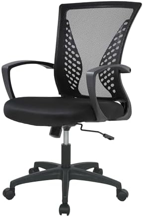 FDW | Mid Back Office Chair | Dark Black | with Lumbar Support, 360 Swivel