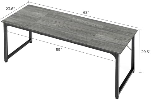 Huuger Computer Gaming Desk, 63 Inch Office Desk with Storage, Writing Work Surface for Home Office, Study, Modern Simple Style, Large Legroom, Metal Frame, Grey
