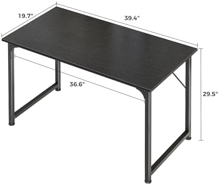 Huuger Modern Simple Office Desk, 40 Inch Gaming Desk with Storage, Black Metal Frame, Large Legroom