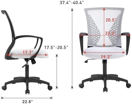 FDW | Mid Back Office Chair | White | with Lumbar Support, 360 Swivel