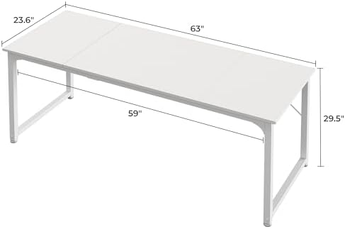 Huuger Computer Desk, 63 Inch Office Desk, Gaming Desk with Storage, Writing Desk Work Desk for Home Office, Study, Modern Simple Desk, Large Legroom, Metal Frame, White