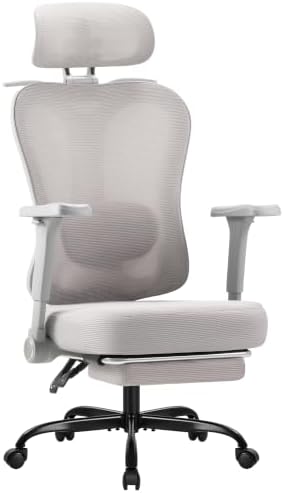 Furmax Ergonomic Office Chair with 3D Headrest & 4D Flippable Armrests, Adjustable Lumbar Support, 135° Recline, Breathable Mesh Seat, Height Adjustable Swivel Computer Desk Chair(Grey)