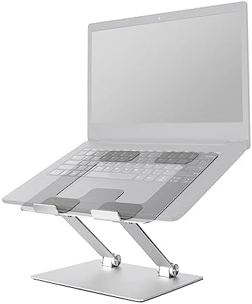 Amazon Basics Sturdy and Portable Ergonomic Laptop Stand for Desk, Height Adjustable Riser with Ventilated Cooling, Foldable, Fits all Laptops up to 15.6 Inch, Silver