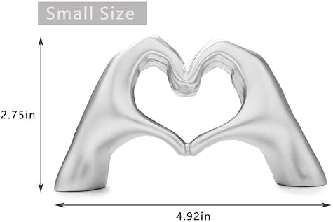 Small Heart Hands Sculpture Decor for Living Room Bedroom Bookshelf Coffe Table and Office Display, Love Finger Statue Modern Aesthetic Home Decor, Unique Gift for Wedding Christmas Birthday (Silver)