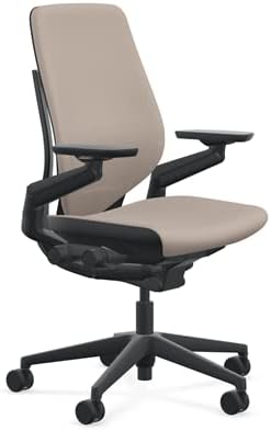 Steelcase Gesture Office Chair - Era Truffle Fabric, High Seat Height, Shell Back, Black on Black Frame, Lumbar Support, and Hard Floor Casters
