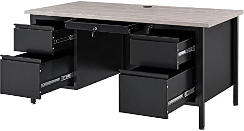 Global Industrial 60" W x 30" D x 30-1/2"H Steel Teacher's Desk, Gray Top