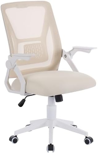 VECELO Mid-Back Swivel Ergonomic Office Chair with Adjustable Arms Mesh Lumbar Support for Computer Task Work, Beige