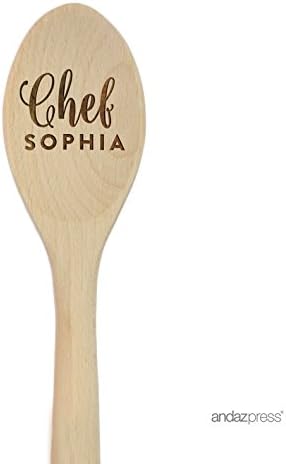 Andaz Press Personalized Laser Engraved Wooden Mixing Spoon, 12-inch, Chef Sophia, 1-Pack, Custom Name, Wood Cooking Baking Gifts for Kids Nana Grandma Mom Dad Customizable Kitchen Utensils