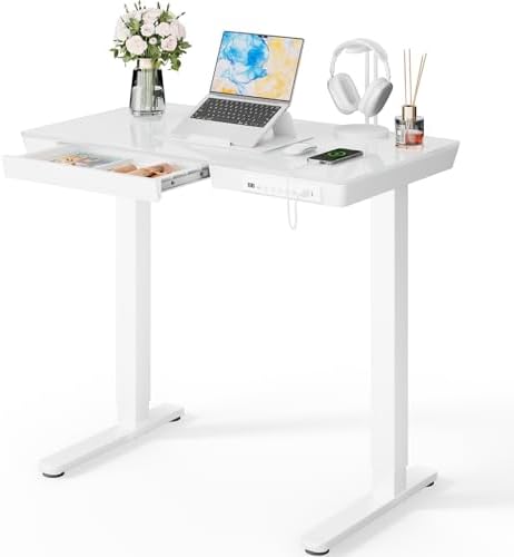 Marsail Glass Standing Desk, 35 x 20 Inch Small Sit Stand Desk