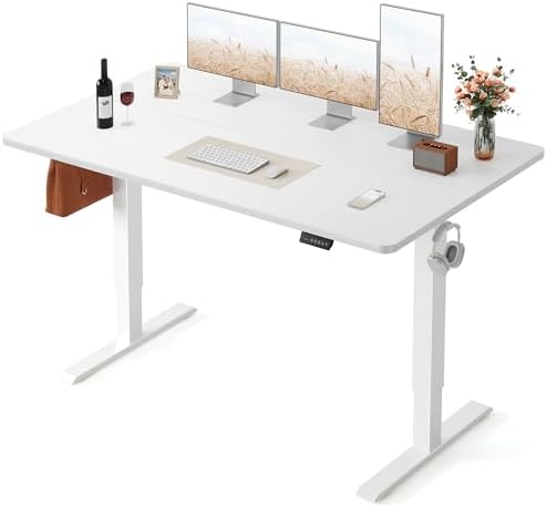 FEZIBO Standing Desk 63 × 28 Inch Electric Height Adjustable, White