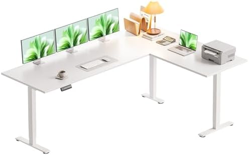 Casaottima 71 Inch L Shaped Electric Standing Desk, Home Office, White