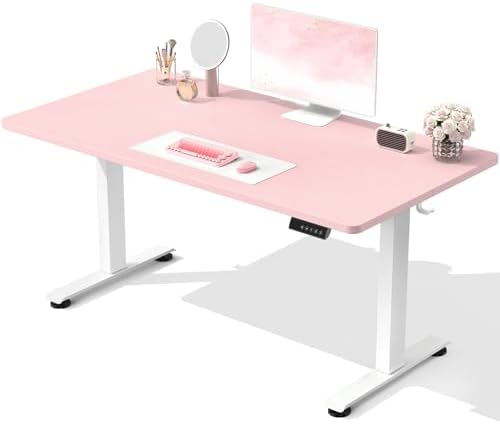 Veken 55 Inch Large Electric Standing Desk, Gaming Table, Pink
