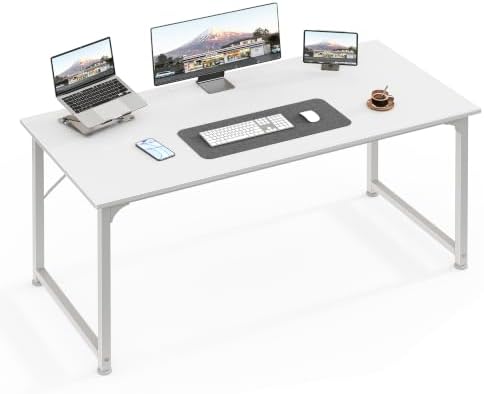 Huuger Computer Desk, 48 Inch Office Desk, Gaming Desk with Storage, Writing Desk Work Desk for Home Office, Study, Modern Simple Desk, Large Legroom, Metal Frame, White