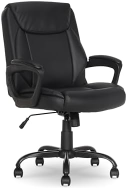 Amazon Basics Classic Puresoft PU Padded Mid-Back Office Desk Chair with Armrest, Easy Assembly, Sturdy Metal Base, Wheels, 275lb Support, 26"D x 23.75"W x 42"H, Black