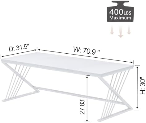 FOLUBAN 70.9" Modern Computer Desk with Z-Shaped Legs, Industrial Executive Home Office Desk for 2 Person, Large Writing Study Table for Bedroom, Gaming Workstation, White