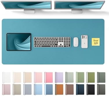YSAGi Leather Desk Pad Protector, Office Desk Mat, Large Mouse Pad, Non-Slip PU Leather Desk Blotter, Laptop Desk Pad, Waterproof Desk Writing Pad for Office and Home (Turquoise,47" x 17")