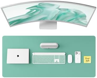 YSAGi Leather Desk Protector, Office Mat, Large Mouse Mat, Non-Slip PU Leather Blotter, Laptop Desk Pad, Waterproof Writing Pad for Office and Home (Green-Blue, 47" x 17")