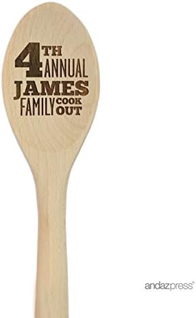 Andaz Press Personalized Laser Engraved Wooden Mixing Spoon, 12-inch, 4th Annual James Family Chili Cook Off, 1-Pack, Custom Name Wood Gifts
