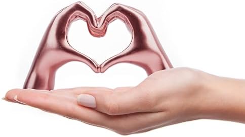 Lynagert Small Heart Hands Sculpture Decor for Living Room Bedroom Bookshelf Coffe Table, Love Finger Statue Modern Aesthetic Home Decor, Unique Gift for Wedding Christmas Birthday (Shiny Pink)