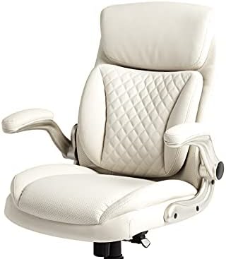 Amazon Basics Ergonomic Executive Office Desk Chair with Lumbar Support, Flip-up Armrests, Adjustable Height, Cream Leather