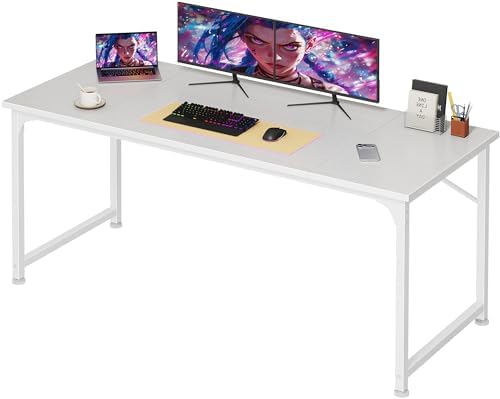 PRAISUN 55 Inch Computer Desk, Office Desk, Spacious Desktop, White