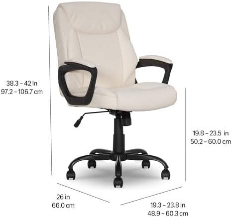 Amazon Basics Classic Puresoft PU Padded Mid-Back Office Chair with Armrest, Height Adjustable, Easy to Assemble, 26"D x 23.75"W x 42"H, Cream