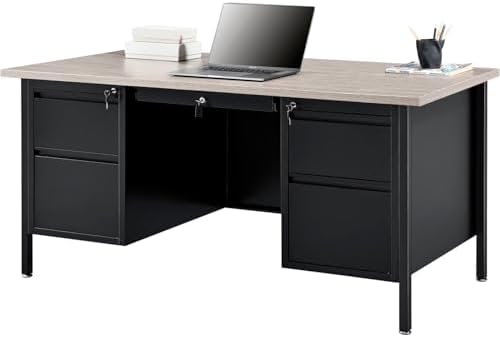 Global Industrial 60" W x 30" D x 30-1/2"H Steel Teacher's Desk, Gray Top