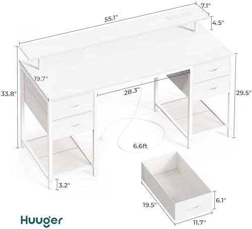 Huuger 55 inch Computer Desk with Power Outlets & 4 Drawers