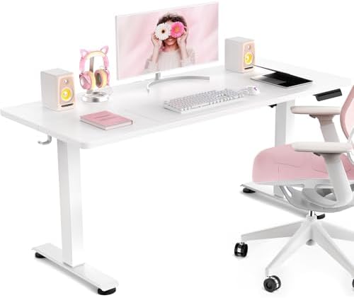Veken 47.2 Inch Large Electric Standing Desk, Gaming Table, White
