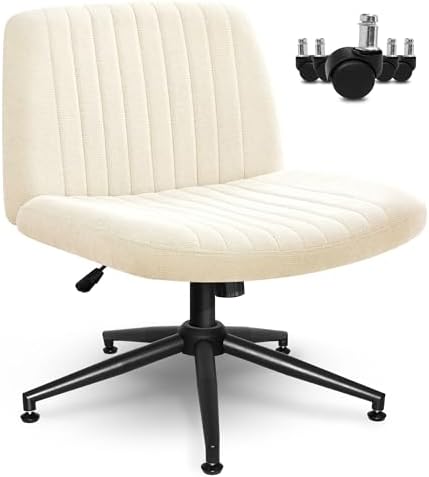 Orange Factory Criss Cross Chair, Wide Wheel Vanity Seat, Beige Dual Base