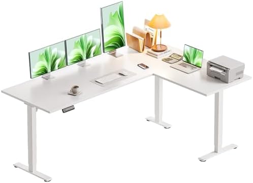 Casaottima 63 Inch L Shaped Electric Standing Desk, Home Office, White