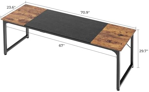 Huuger Computer Desk, 70 Inch Office Desk, Gaming Desk with Storage, Writing Desk Work Desk for Home Office, Study, Long Simple Desk, Large Legroom, Metal Frame, Rustic Brown and Black