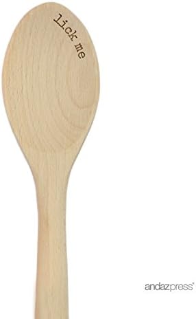 Andaz Press Laser Engraved Wooden Mixing Spoon, 12-inch, Lick Me, 1-Pack