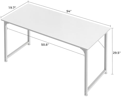 Huuger Computer Desk, 55 Inch Home Office Desk, Gaming Writing Work from Home Study Desk, Large Legroom, Sturdy Metal Frame, Modern Simple, White