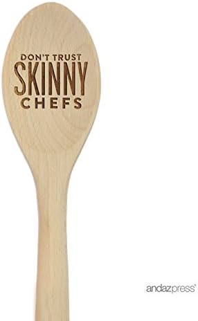 Andaz Press Laser Engraved Wooden Mixing Spoon, 12-inch, Don't Trust Skinny Chefs, 1-Pack
