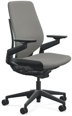 Steelcase Gesture Office Chair - Era Night Owl Fabric, Medium Seat Height, Shell Back, Black on Black Frame, Lumbar Support, and Hard Floor Casters