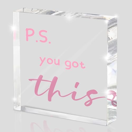 PS: You Got This' Bold Pink Acrylic Sign - 4"X 4" Motivational Desk Power Boost for Women, Office & Study Encouragement Decor with Uplifting Affirmation