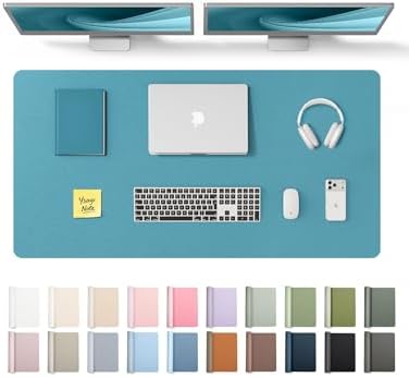 YSAGi Leather Desk Pad Protector, Office Desk Mat, Large Mouse Pad, Non-Slip PU Leather Desk Blotter, Laptop Desk Pad, Waterproof Desk Writing Pad for Office and Home (Turquoise,47.2" x 23.6")