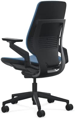 Steelcase Gesture Office Chair - Era Cobalt Fabric, Low Seat Height, Shell Back, Black on Black Frame, Lumbar Support, and Standard Carpet Casters