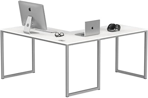 SHW Mission 55 x 60 L-Shape Home Office Computer Desk, White