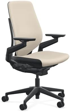 Steelcase Gesture Office Chair - Era Oatmeal Fabric, Low Seat Height, Shell Back, Black on Black Frame, Lumbar Support, and Hard Floor Casters
